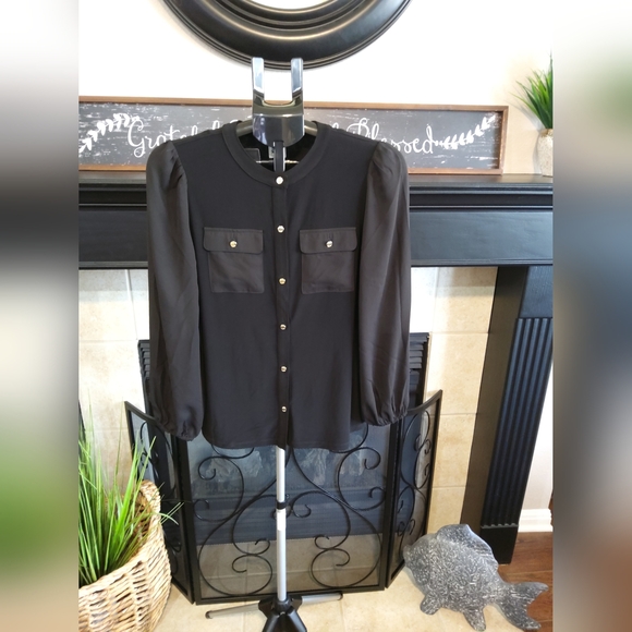 Anne Klein Black Sheer Sleeve Top - Picture 2 of 8